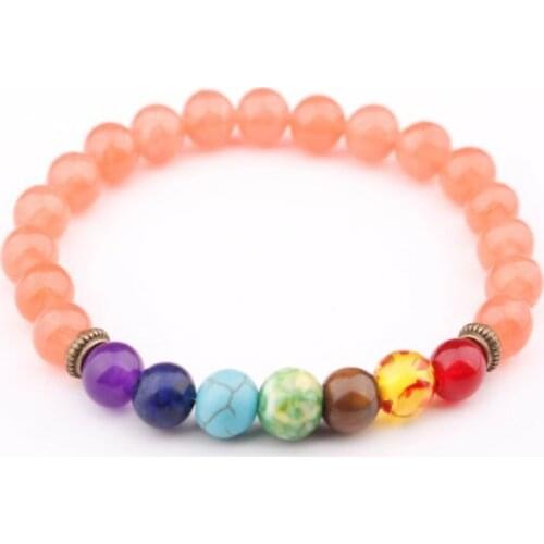 8mm pink Punk multicolor Agate Chakra Healing Reiki Buddha Yoga Bracelet elastic adjustable Volcanic Stone Bangles ugh4