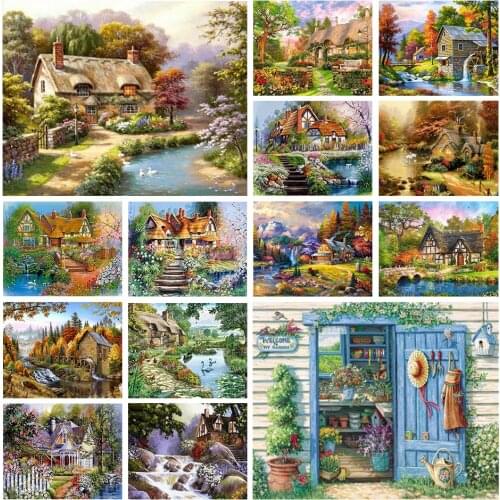 5D Full square Diamond Painting Farmhouse Landscape Diamond Embroidery Mosaic art Painting Cross Stitch DIY Home Decoration Gift