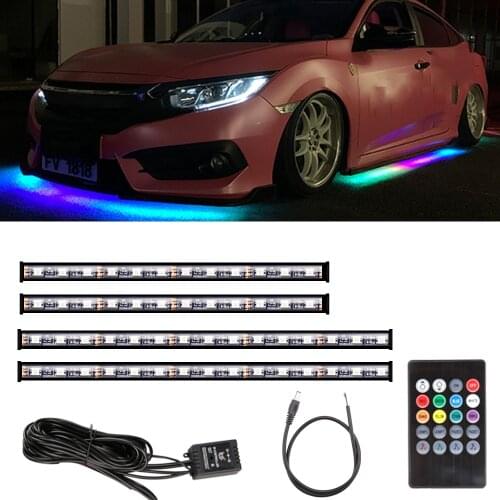 Car Underglow Light LED Neon RGB Flexible Strip for Cars Trucks Atmosphere Lamp Remote Control Underbody Decorate Chassis Lights