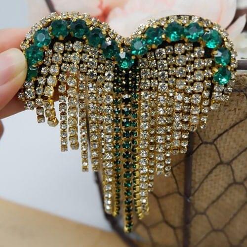Shiny Heart Tassel Beaded Rhinestone Patches for Clothing Bags Hats DIY Parches Sewing on Beading Sequins Applique Brooch Patch