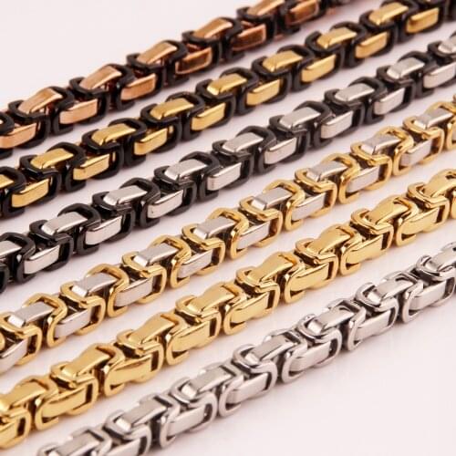 8MM 7"-40" High Quality Stainless Steel Silver Color/Gold/Black Byzantine Box Link Chain Mens Necklace Or Bracelet Hot Jewelry