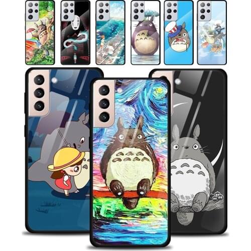 Anime Totoro Ghibli Spirited Tempered Glass Cover For Samsung Galaxy S21 Plus Ultra M21 M31 M51 A52 A72 Phone Case Coque
