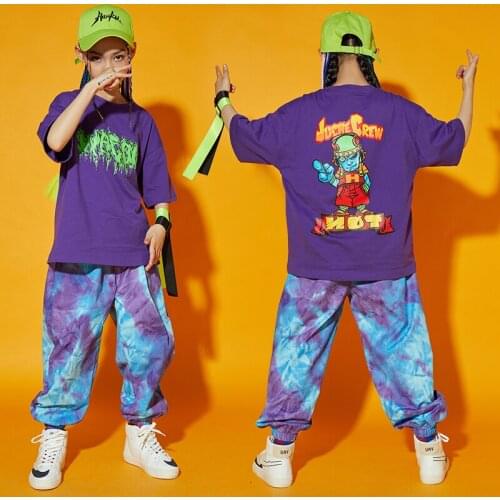 Kids Tie Dyed Hip Hop Pants Loose T Shirt Short Sleeve Hip Hop Clothing Girls Boys Street Dance Summer Trend Jazz Costume BL6089