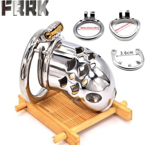 FRRK Male Chastity Device Penis Cock Cage Bondage Sex Toy For Men Metal Chastity Belt Stainless Steel Penis Ring Adult Sex Game
