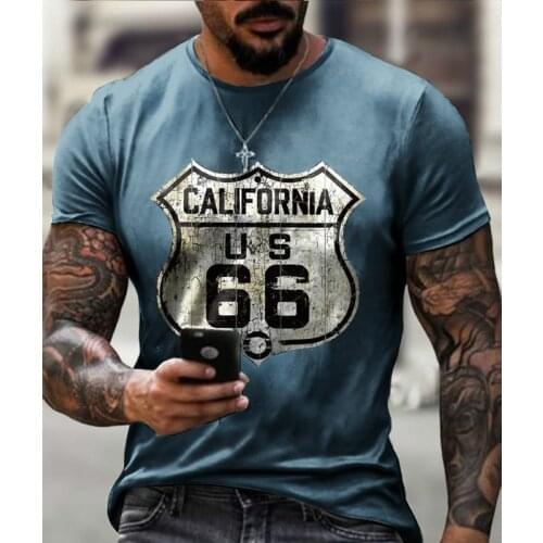 New Fashion Mens Summer T-Shirt 3D Printed California 66 Sports Fitness Shirt Breathable Streetwear