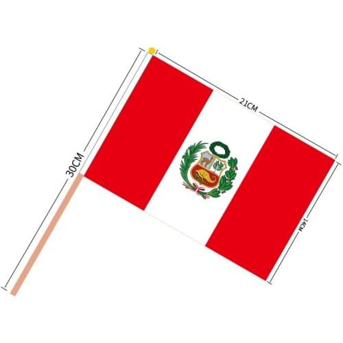 Aerlxemrbrae flag 100 PCS/ lot world flags printed 14 * 21cm peru hand wave flags with plastic pole