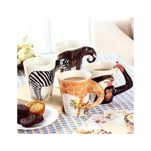 Creative lovers gift cup 3D three-dimensional pure hand painted cartoon animal ceramic cup Mug