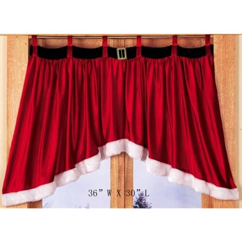 Creative Red Dense Velvet Christmas Decorative Curtains Tab Top Style for Window Kitchen Cabinet Door