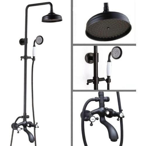 Oil Rubbed Brass Wall Mounted Rain Bathroom Rainfall Shower Faucet Set with Hand Spray Shower Head Bath Tub Mixer Tap 2hg112