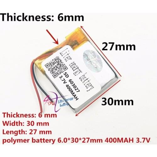 603027 063027 3.7V 400mah Lithium polymer Battery with Protection Board For Bluetooth GSP Digital Products