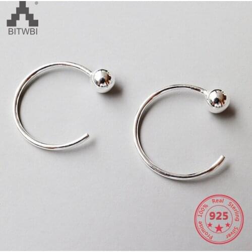 S925 sterling silver fashion personality simple geometric round beads earrings
