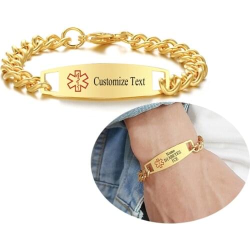 Custom Engraved Medical Alert ID Bracelets Personalised Name Phone Number DIABETES Emergency Jewelry