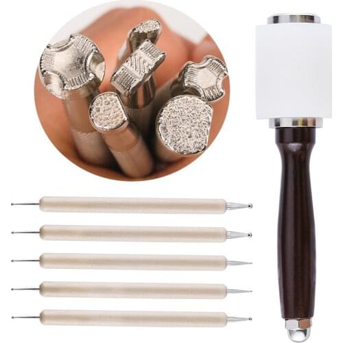 LMDZ 12pcs Leather Stamp Carving Working Saddle Hammer Tools Punch Home Hand Tool Leather Craft Tools Kit Leathercraft Accessor