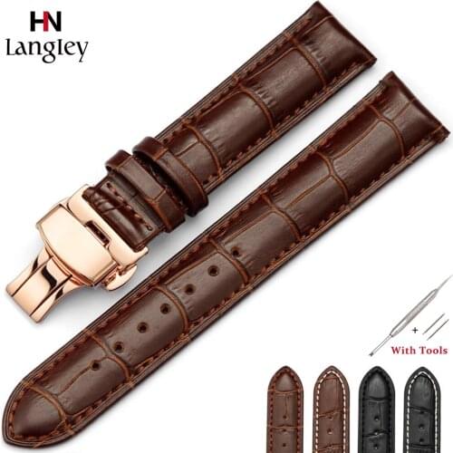 Genuine Leather Watchband Double Press Butterfly Buckle Wristwatch Straps Waterproof Bottom Breathable Comfortable Watches Bands