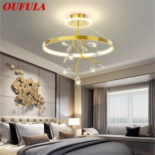 OUFULA Gold Pendant Light Modern Nordic LED Lamps Branch Crystal Fixtures Decorative for Home Bed Room