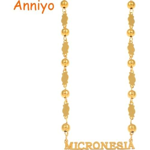 Anniyo MICRONESIA Pendant Beads Necklaces Jewelry for Women Girls Gold Color Ball Chain Jewellery Trendy Gifts #067121