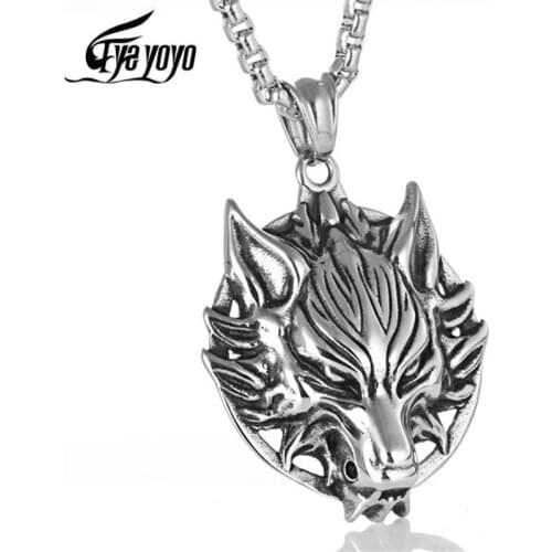 Eyeyoyo Man Wolf Head Choker Pendant Necklace For Men Stainless Steel Necklace Male Animal Jewelry