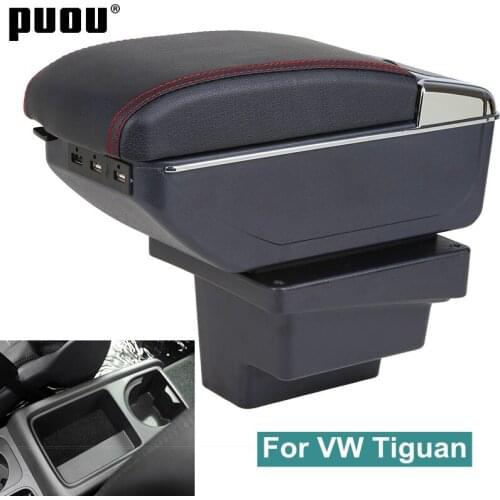 Armrest Box For Volkswagen VW Tiguan I Dual layer Large space Central Store Content box with cup holder ashtray USB Charging