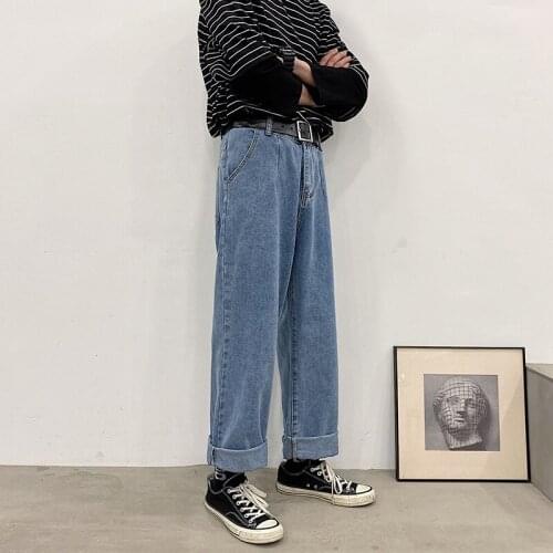 Casual Denim Pants Male Fashion Men Blue Casual Solid Straight Jeans Pants 2020 Mens Harajuku Streetwear