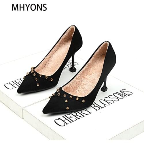 Cross tied luxury women heels 2020 velvet shoes spring autumn women pointed toe buckle Woman pump black plus size Plus velvet