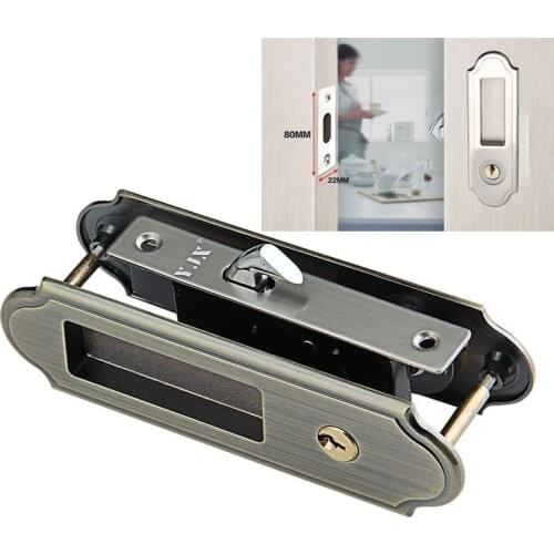 Mortice sliding barn door lock handle Zinc alloy Anti-theft Interior Wood Door Latch lock with keys copper lock core fittings