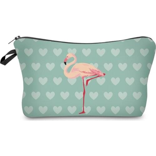2021 New Fashion Cosmetic Bags Heart Shape FullPrint Animal Flamingo Makeup Totes Multifunction Unisex Zipper Waterproof Handbag