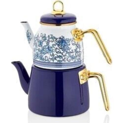 Turkish Tea Elite Class Enamel Teapot Set Blue Tile Pattern Decorative Teapot Turkish Russian Arabic Moroccan İngliz Teapot Sets