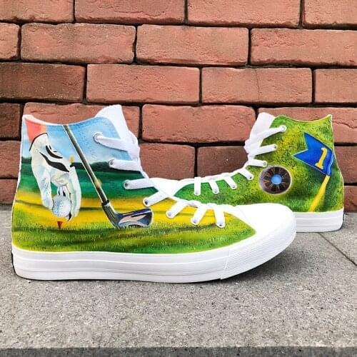 Wen Design Custom Hand Painted Original Shoes Playing Golf High Top Mens Canvas Skateboarding Shoes Womens Sport Sneakers