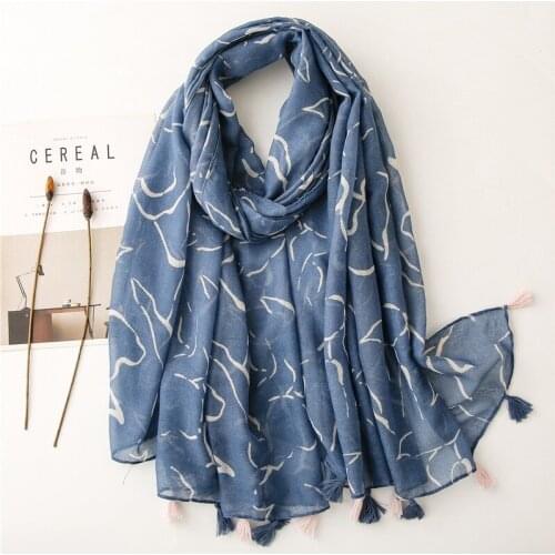 Spring Blue Color Women Shawl Scarf Printed Ladies Hijab Scarf Summer Scarves Long Pashmina Foulards