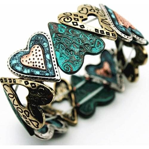 Ins Vintage Engraved Heart Faith Love Hope Letters Elastic Bracelets Bohemia Women Party Hiphop Rock Bohemia Religious Jewelry