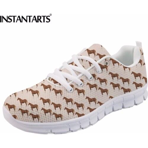 INSTANTARTS Racing Horse Pattern Sneakers Womens Casual Flats Lace-up Breathable Women Air Mesh Shoes Tenis Walking Flat Shoes