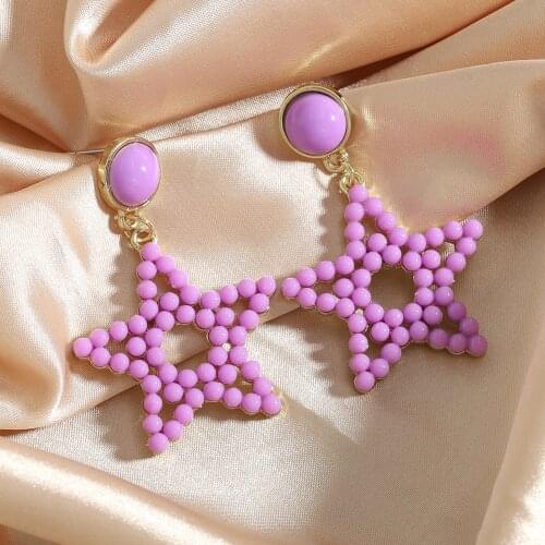Vedawas Newest Korean Cute Colorful Star Drop Earrings for Women Boho Luxury Beads Dangle Earrings Holiday Jewelry Gifts Party