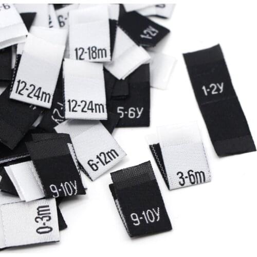 100Pcs Number Size Labels Black White Cotton Tags For Baby Clothing Polyester Woven Labels Fabric Garment Sewing Accesssories