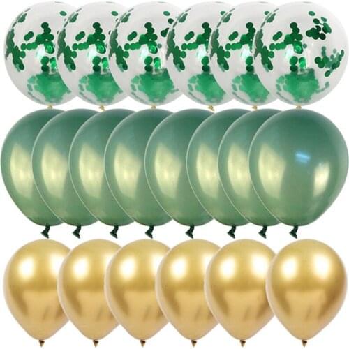 20pcs Green Balloons Set Olive Balloon Metallic Confetti Ballon Kids First 1st Birthday Party Jungle Safari Party Decor Supplies