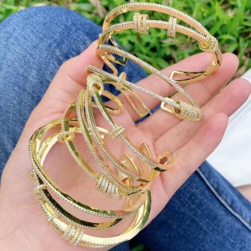 3PCS, Punk Cubic Zirconia Gold Layered Bangles Female Vintage Geometric CZ Cuff Bangle Jewelry Jewelry Party Gifts