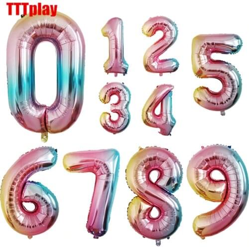 32inch Iridescent Rainbow Color Number Foil Balloons Birthday Wedding Party Decoration Digital Balloon Number Air Ballon Globos