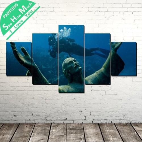 5 Piece Nature Sea Statue in the Sea Canvas Painting Wall Art Pictures Prints on Canvas Home Decor Wall Poster Decoration
