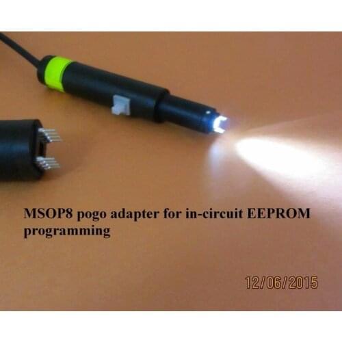 MSOP8 pogo adapter for in-circuit EEPROM programming with LED