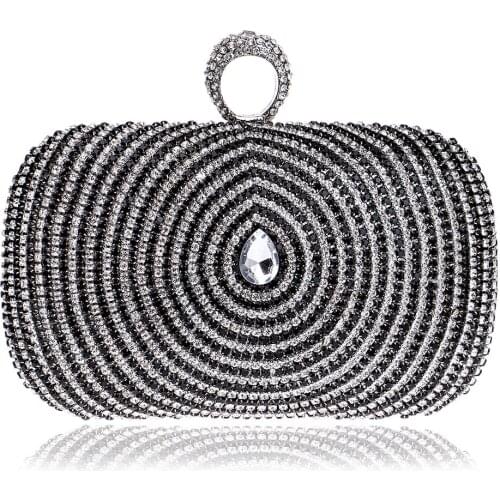 Water Design Accessory Rhinestones Handmade Women Evening Bags Chain Shoulder Handbags Rings Metal Day Clutches Purse YM1072