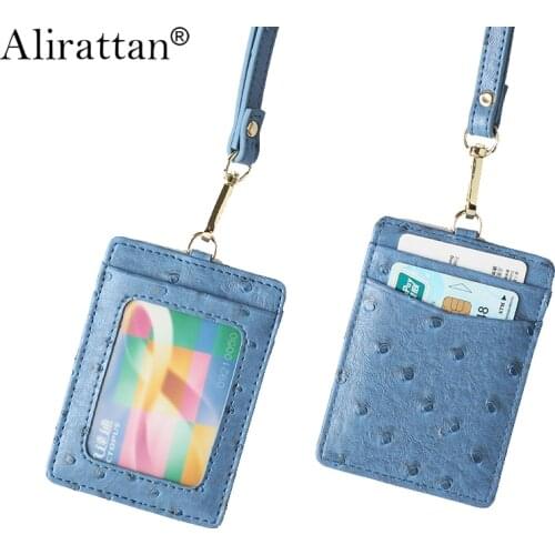 Alirattan New ID Card Holder for Women 2021 Fashion Ostrich Python Leather Card Holder Printed Name Embossed Crocodile Leather