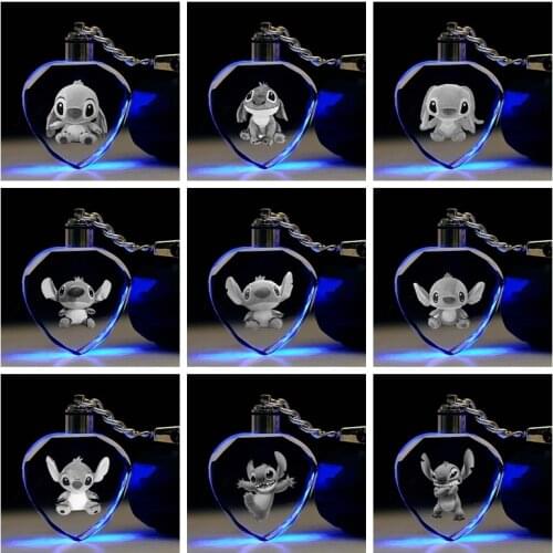 Disney Lilo & Stitch Series Anime Figures Toy Cartoon Heart Products Accessories Customized LED Keychain Light Birthday Gifts