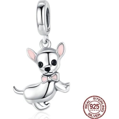Auffik Genuine 925 sterling silver Chihuahua necklace pendant fit Pandora bracelet charm original charms jewelry making