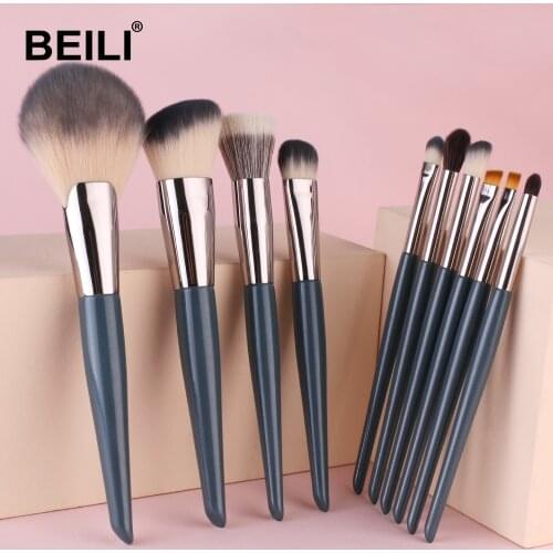BEILI 10pcs Makeup Brushes Set Blue Synthetic Professional make up brushes Powder Blush Eyeshadow Eyebrow Eyeliner