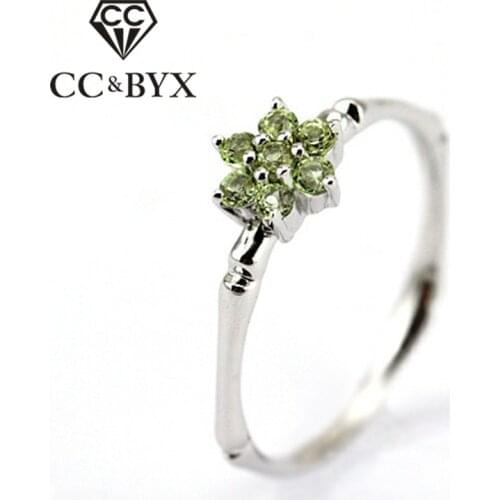 CC S925 Silver Rings For Women Olive Green Stone Bamboo Couple Of Ring Bridal Wedding Jewelry Engagement Ring Anillos CC710