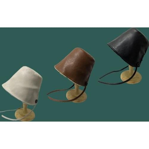 CYGJFC Woman Autumn PU Bucket Cap Lambswool Warm Panana Fishing Caps Outdoor Flat Top Protection Hats Headwear Gorros