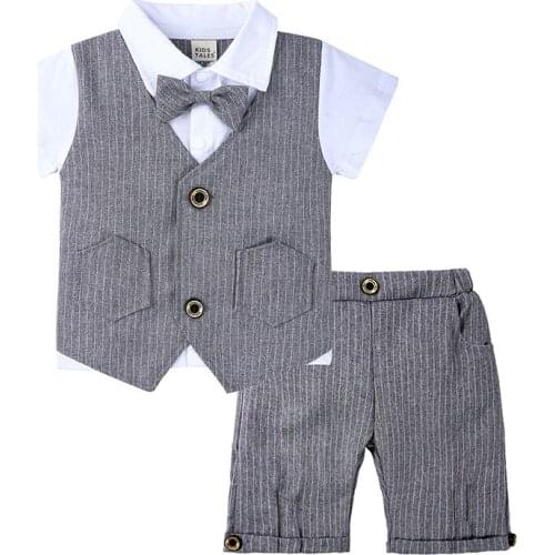 Childrens Clothes Gentleman Party Evening Suit 1-4y Boys Summer Short Sleeved Bow Tie Coat + Shorts Set Baby Handsome Outfits