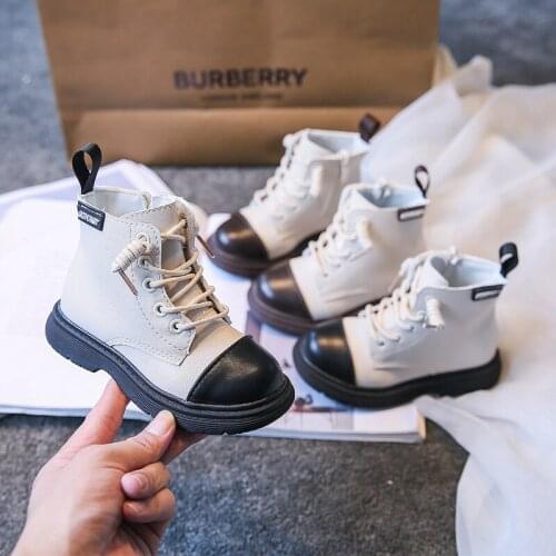 CAPSELLA KIDS Short Boots for Girls Boys Fashion British Style Fashion Snow Boots Children Leather Autumn Winter Shoes 26-36