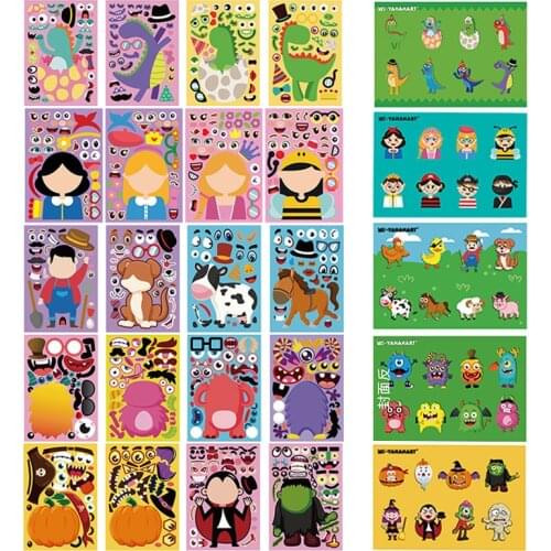 Kids Funny DIY Stickers Puzzle Gams Princess Dinosaur Animal Make A Face Assemble Jigsaw Baby Recognition Training Education Toy