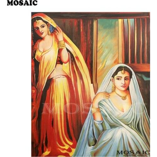 Home Decor DIY Diamond Painting Cross Stitch "Two Ladies in Saree,Indian Girl"Pattern Diamond Embroidery Crafts Gifts A104
