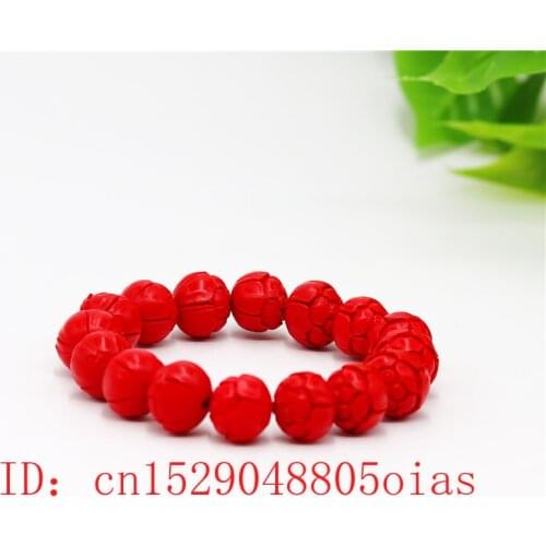 15mm Lotus Beads Elastic Bracelet Bangle Chinese Natural Red Organic Cinnabar Amulet Charm Jewellery Fashion Carved Gifts